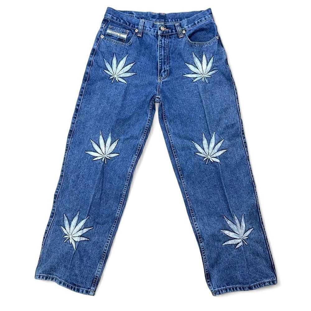 Vtg Victorious  Raised Print Jeans 34 X 30 Straight Leg Streetwear Grunge Unisex